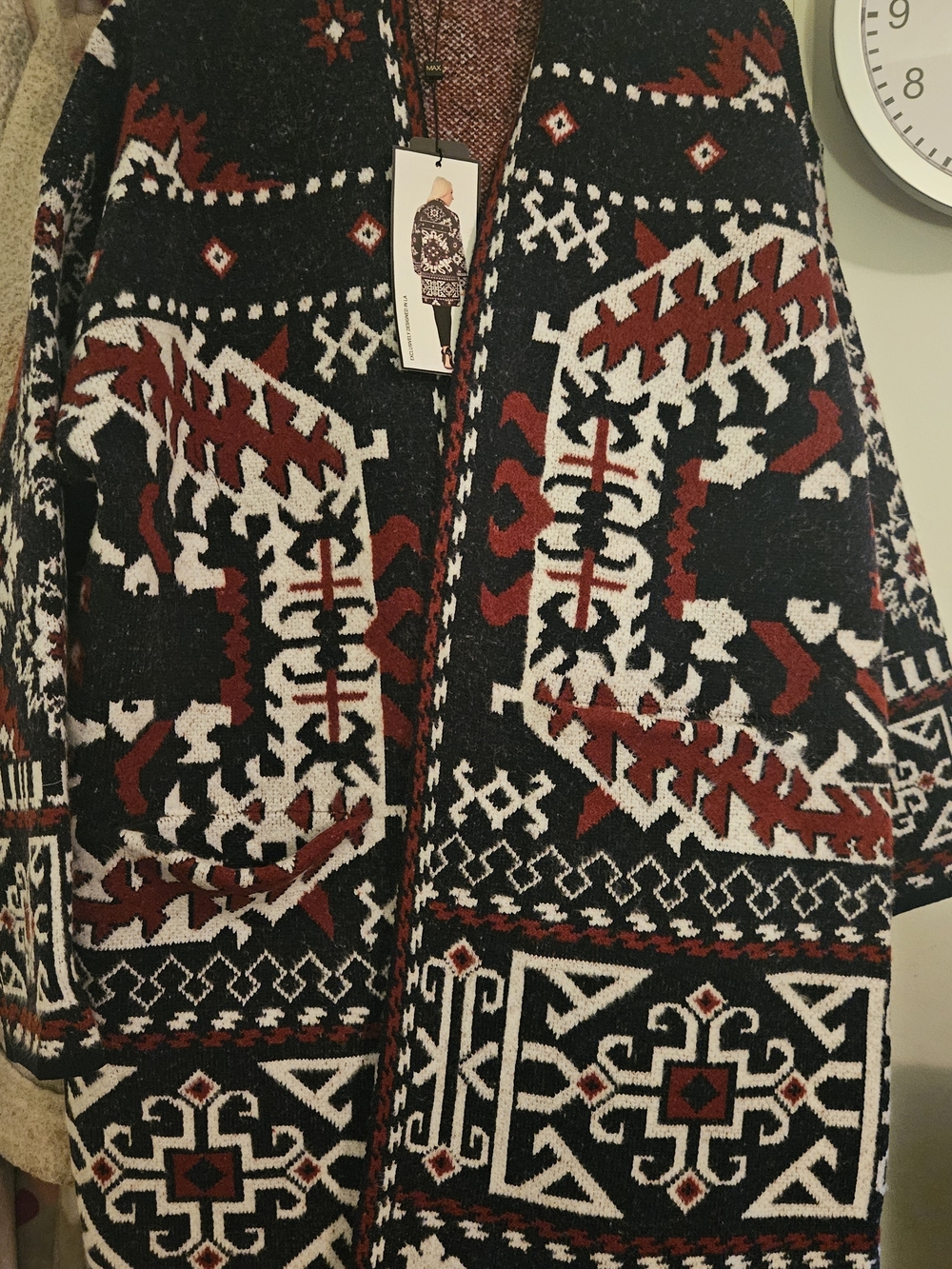 Maxsport Open Cardigan Sweater in Black, White & Burgundy